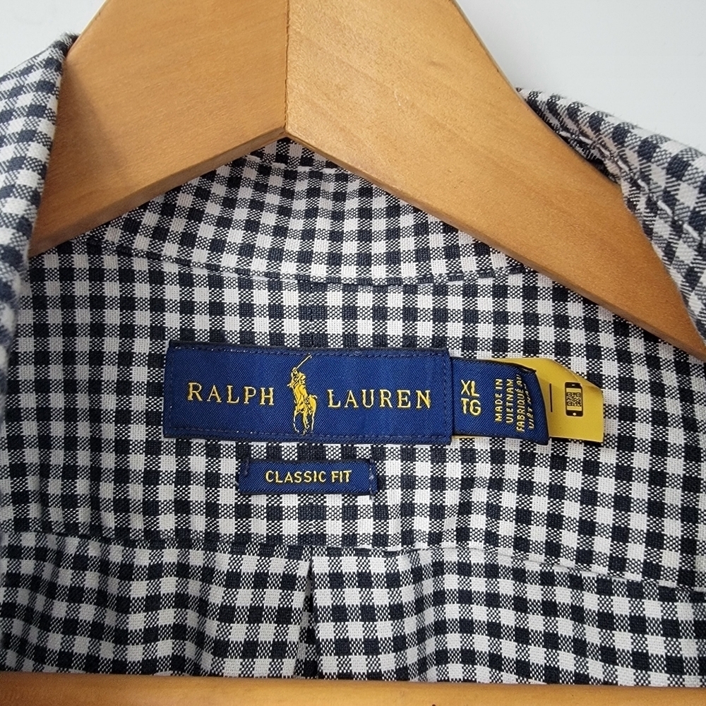 Ralph Lauren Blue Label Shirt Men's XL Black White Gingham Checkered Button Down - Picture 8 of 14